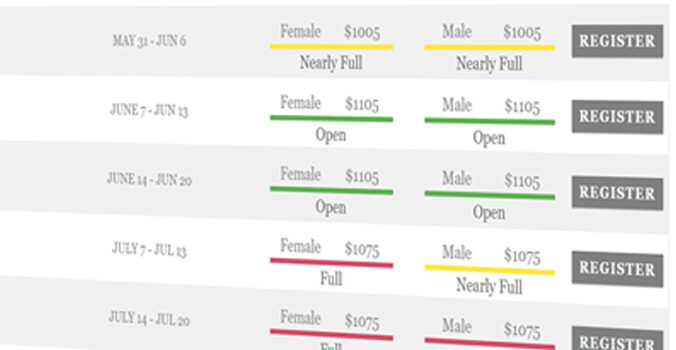 Event availability display on a website